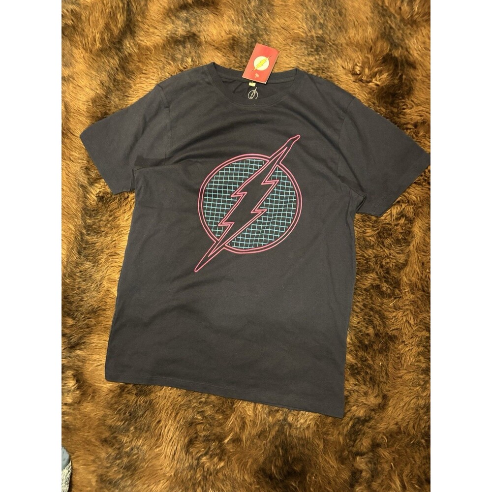NWT Unisex Size Small DC Comics Justice League Flash Retro Grid Blue / Pink Hero